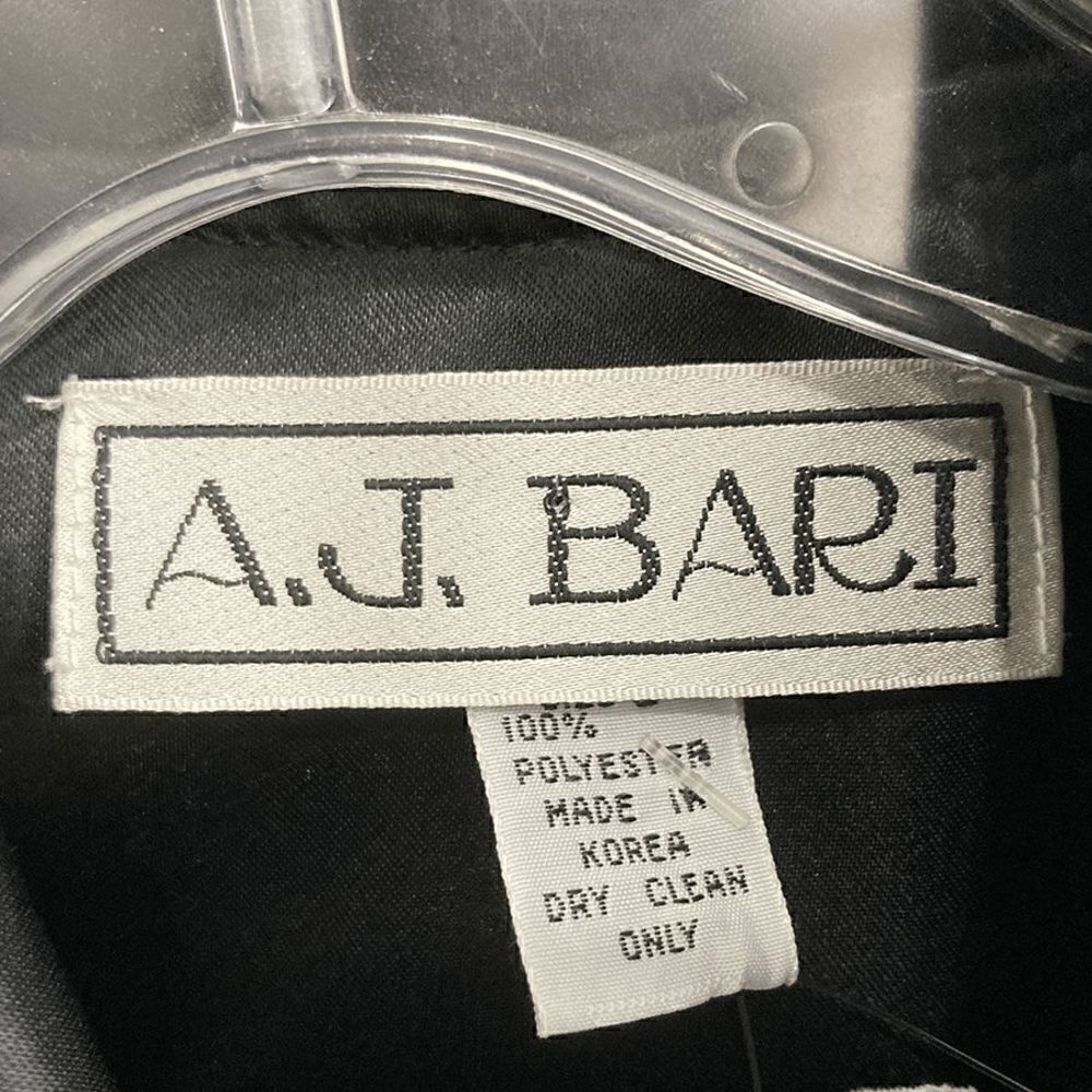 A.J. Bari S Black Satin Trench Coat 1 FLAW Deadstock 80s Puffed Sleeves Evening - Picture 6 of 12